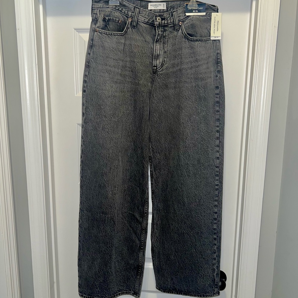 NWT Abercrombie Fitch 36x32 Jeans Pants Low Rise Black AF Cotton Blend Mislabel